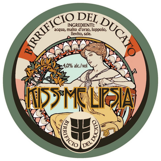 Stowe Public House & Bottle Shop Birrificio del Ducato Baciami Lipsia Italian Sour Ale label with Art Nouveau illustration.