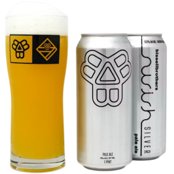 Stowe Public House & Bottle Shop: Bissell Brothers Swish Silver pale ale in a can and glass. 4% ABV.
