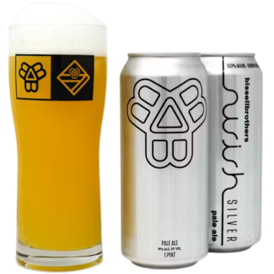 Stowe Public House & Bottle Shop: Bissell Brothers Swish Silver pale ale in a can and glass. 4% ABV.