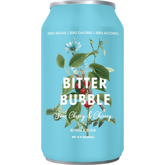 Stowe Public House & Bottle Shop Bitter Bubble Sour Cherry & Chicory bitters & soda can. Zero sugar, zero calories, zero alcohol.