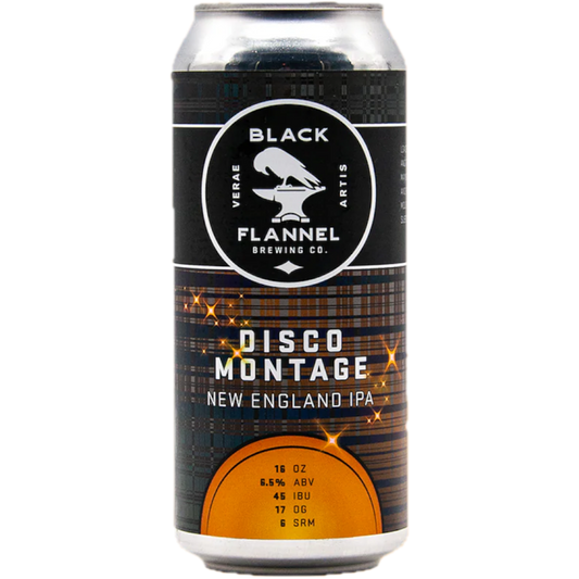 Stowe Public House & Bottle Shop Black Flannel Brewing Co. Disco Montage New England IPA can. Citrusy and tropical hops with mango, tangerine, and pomelo notes.