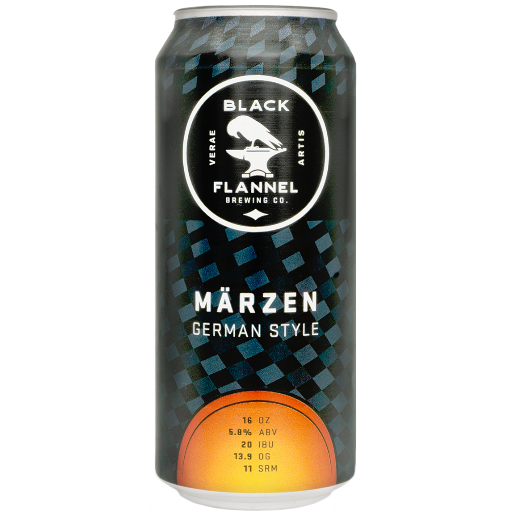 Stowe Public House & Bottle Shop Black Flannel Marzen German Style beer can. Rich toasty malt lager.