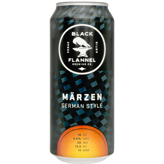 Stowe Public House & Bottle Shop Black Flannel Marzen German Style beer can. Rich toasty malt lager.