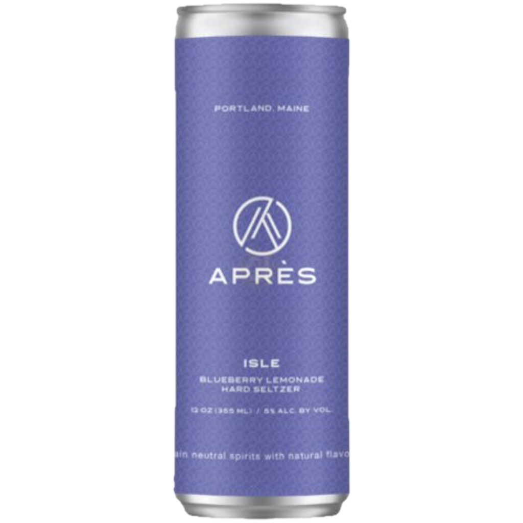 Stowe Public House & Bottle Shop Apres Isle Blueberry Lemonade Hard Seltzer can. Purple can with white text and logo.