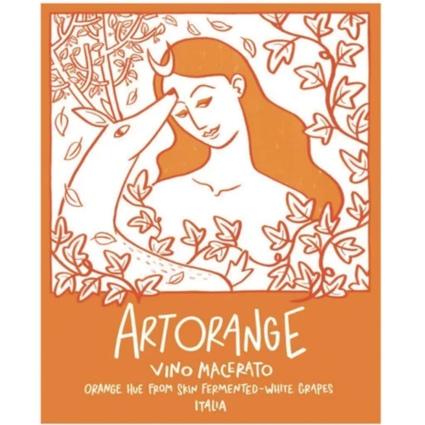 Stowe Public House & Bottle Shop Passione Natura ArtOrange wine label with orange illustration of woman and deer