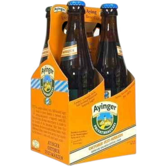 Stowe Public House & Bottle Shop Ayinger Fest-Märzen four-pack of brown glass beer bottles with orange branding