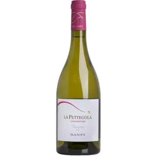 Stowe Public House & Bottle Shop Castello Banfi La Pettegola Vermentino white wine bottle with pink foil
