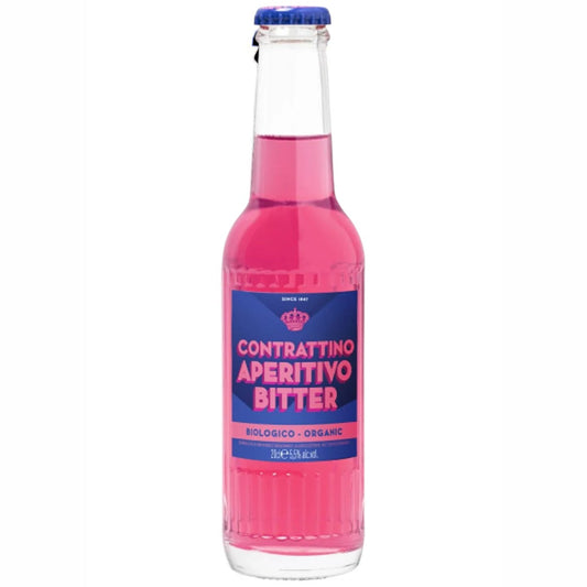 Stowe Public House & Bottle Shop Contrattino Aperitivo Bitter, a pink low-alcohol aperitif with a bittersweet flavor profile.