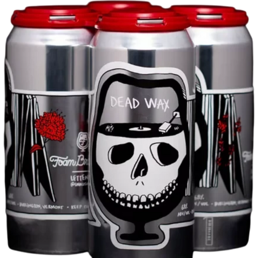 Stowe Public House & Bottle Shop Foam Brewers Dead Wax IPA cans with red lids and skull record player label art