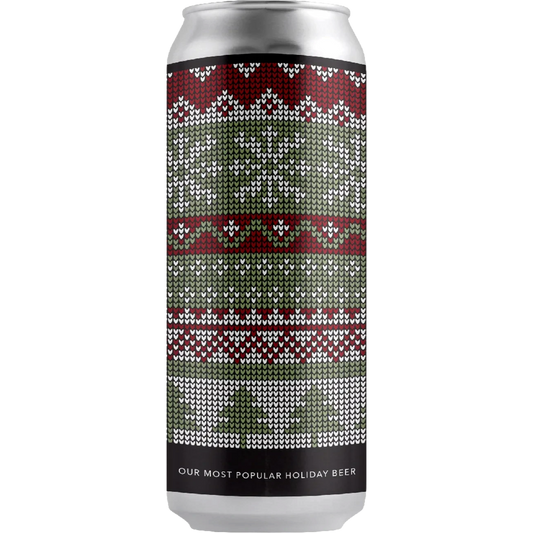 Stowe Public House & Bottle Shop Evil Twin holiday ale can with a festive red and green ugly sweater knit pattern