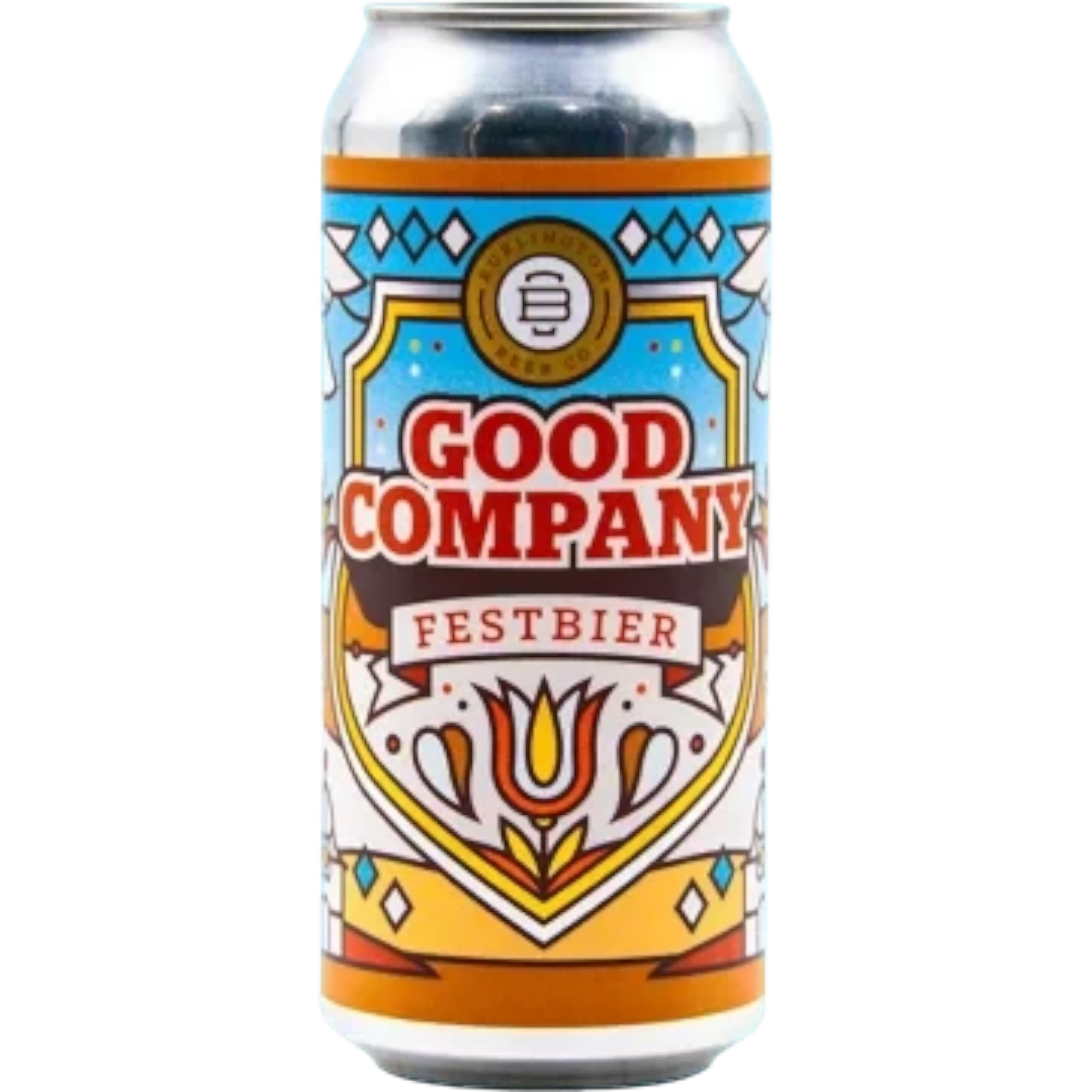 Stowe Public House & Bottle Shop Burlington Beer Co. Good Company Festbier can with colorful folk art label design