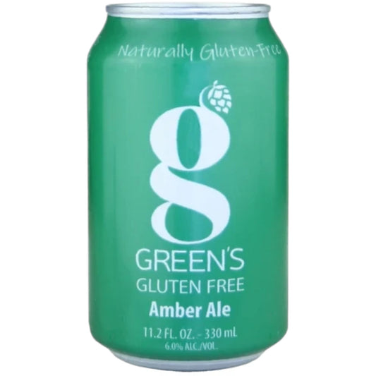 Stowe Public House & Bottle Shop Green's Gluten Free Amber Ale in a green 330ml can with white logo and text
