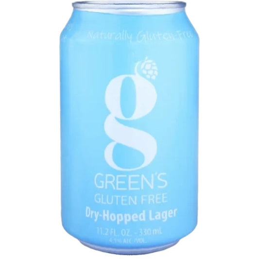 Stowe Public House & Bottle Shop Green's Gluten Free Dry-Hopped Lager in a light blue 330ml aluminum can.