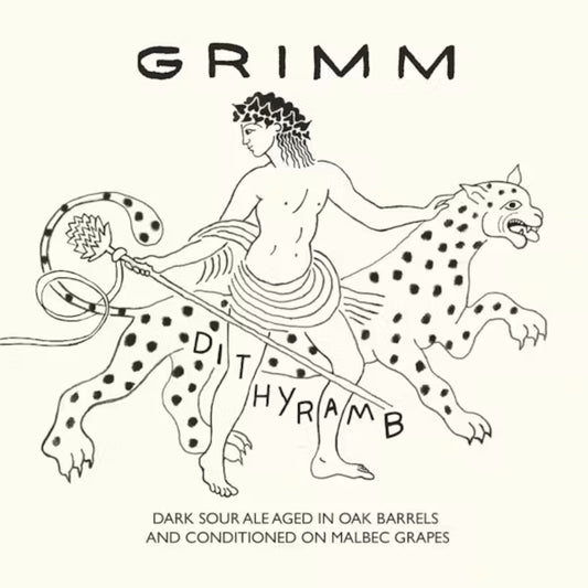 Stowe Public House & Bottle Shop Grimm Artisanal Ales Dithyramb dark sour ale label with classical Dionysus illustration