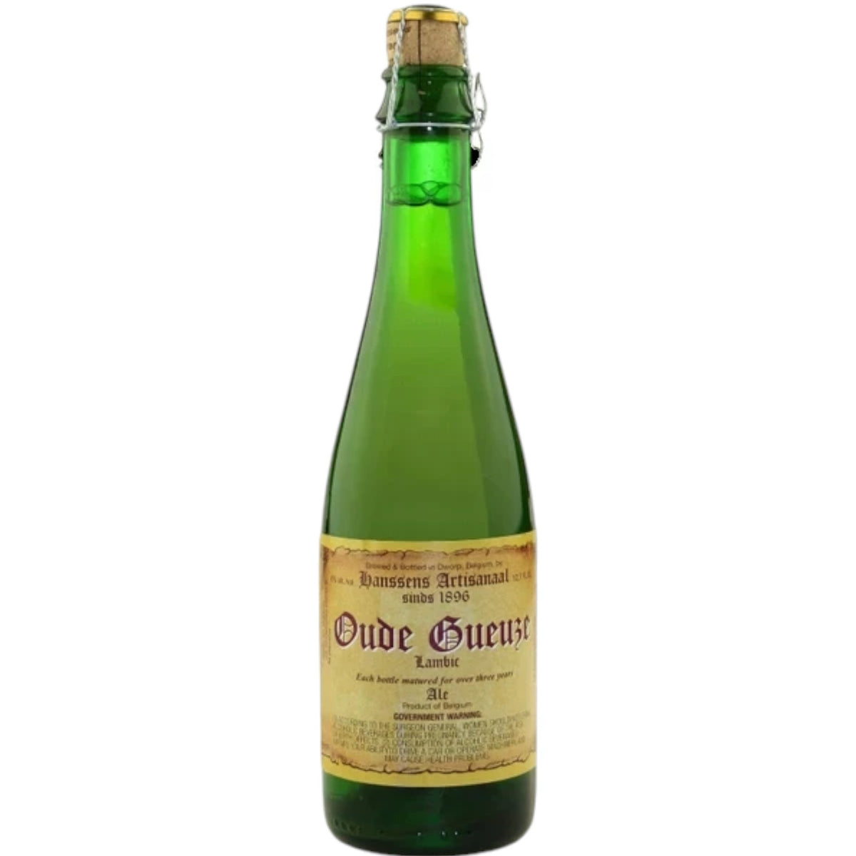 Stowe Public House & Bottle Shop Hanssens Oude Gueuze Belgian lambic beer in a green glass bottle with cork closure