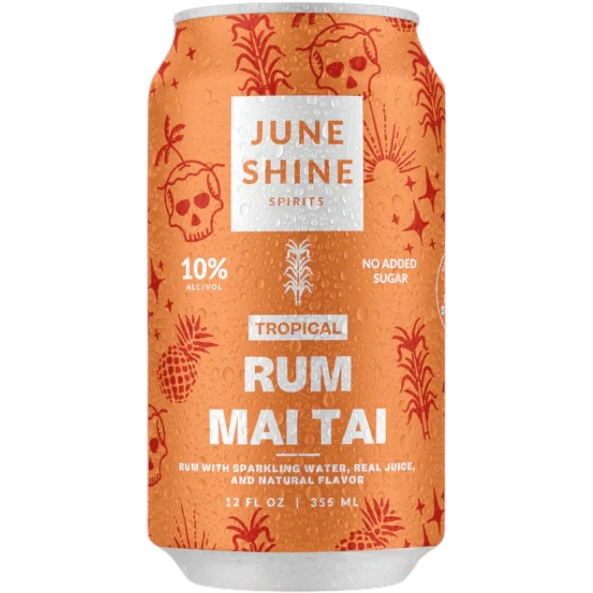 Stowe Public House & Bottle Shop June Shine Mai Tai rum cocktail in an orange can with tropical skull patterns