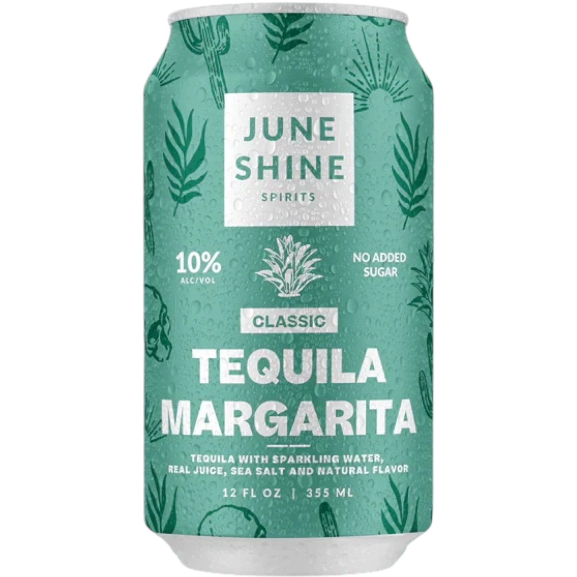Stowe Public House & Bottle Shop June Shine Tequila Margarita canned cocktail with condensation on a teal background