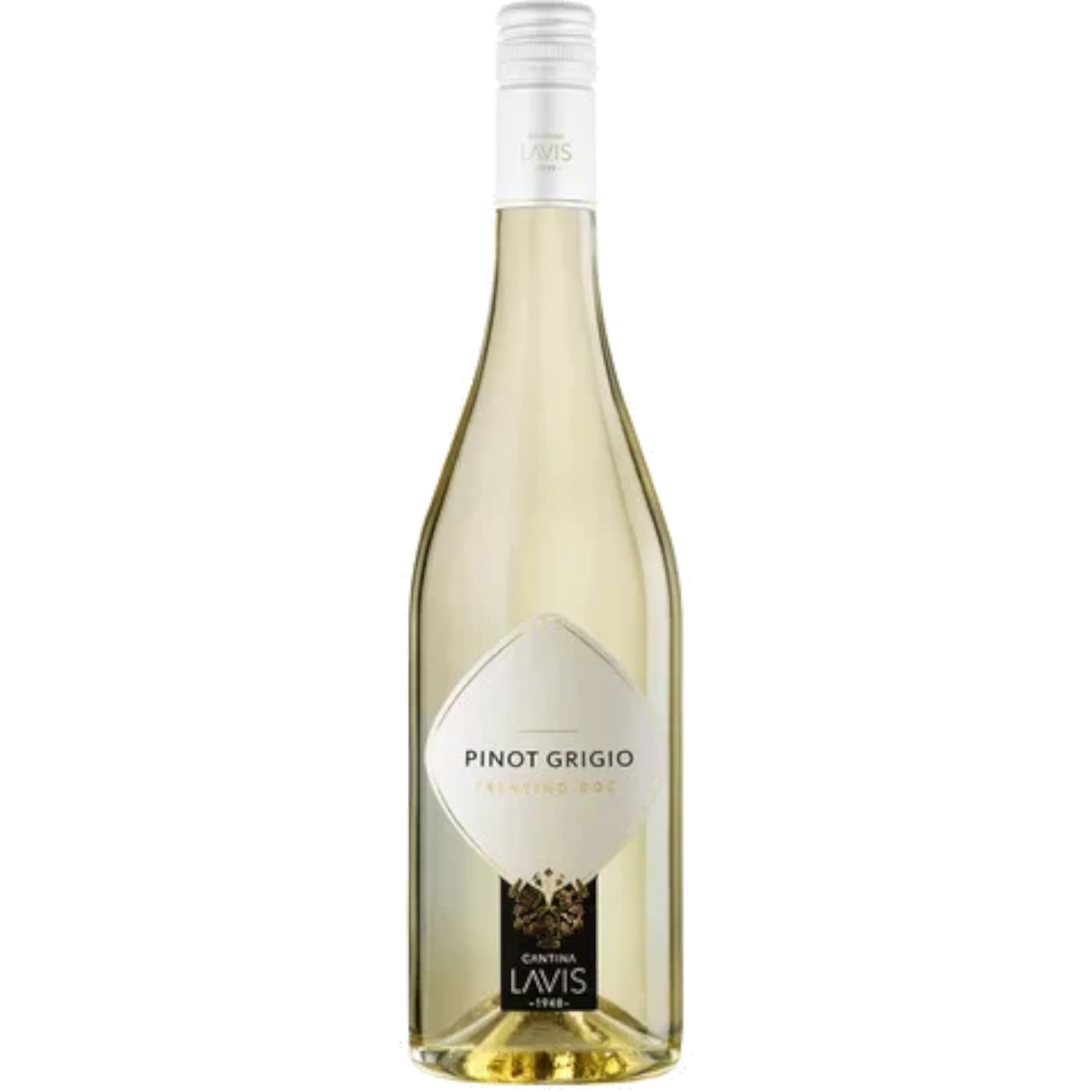 Stowe Public House & Bottle Shop Cantina La-Vis Lavis Pinot Grigio white wine bottle with a white cap and label.