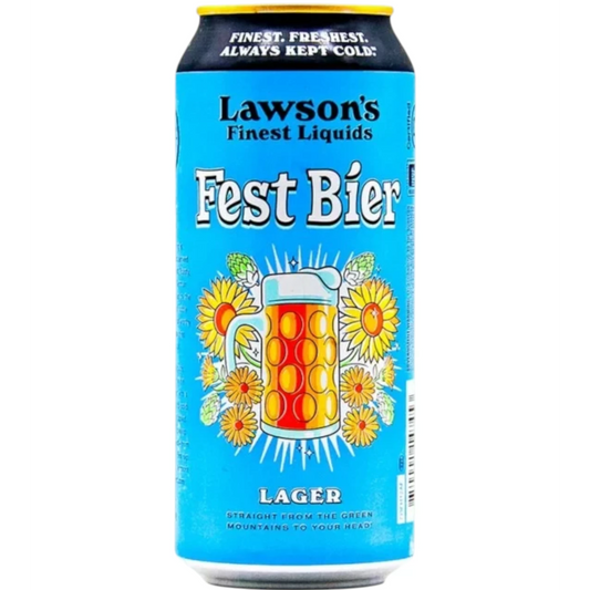 Stowe Public House & Bottle Shop Lawson's Finest Festbier lager can with sunflower and beer mug graphic design