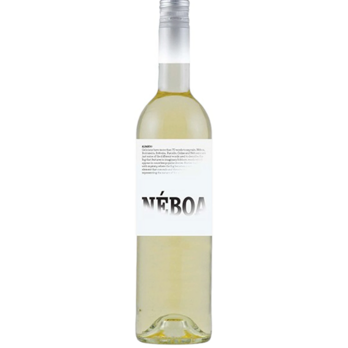 Stowe Public House & Bottle Shop Néboa Albariño white wine bottle with a minimalist white label and silver cap.