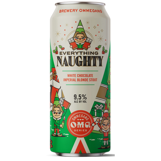 Stowe Public House & Bottle Shop Brewery Ommegang Everything Naughty Imperial Blonde Stout can with festive elf art
