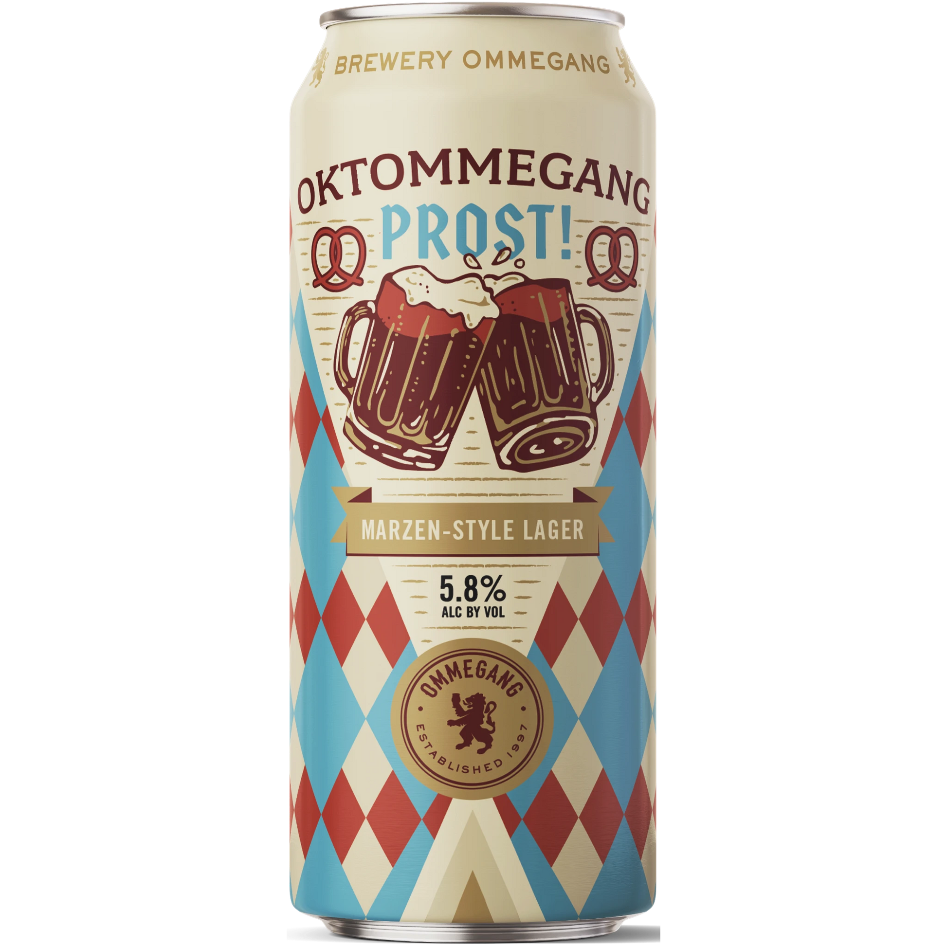 Stowe Public House & Bottle Shop Brewery Ommegang Festbier Marzen-style lager can with blue and red diamond pattern