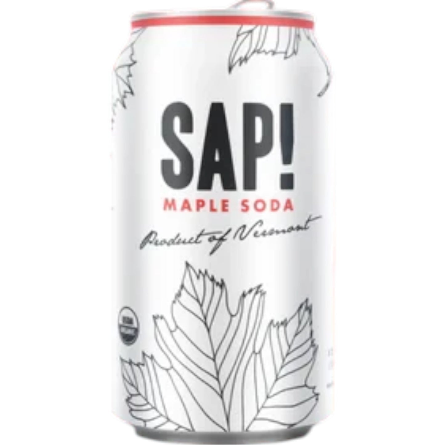 Stowe Public House & Bottle Shop Sap! maple soda can with black leaf illustrations on a white background