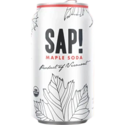 Stowe Public House & Bottle Shop Sap! maple soda can with black leaf illustrations on a white background