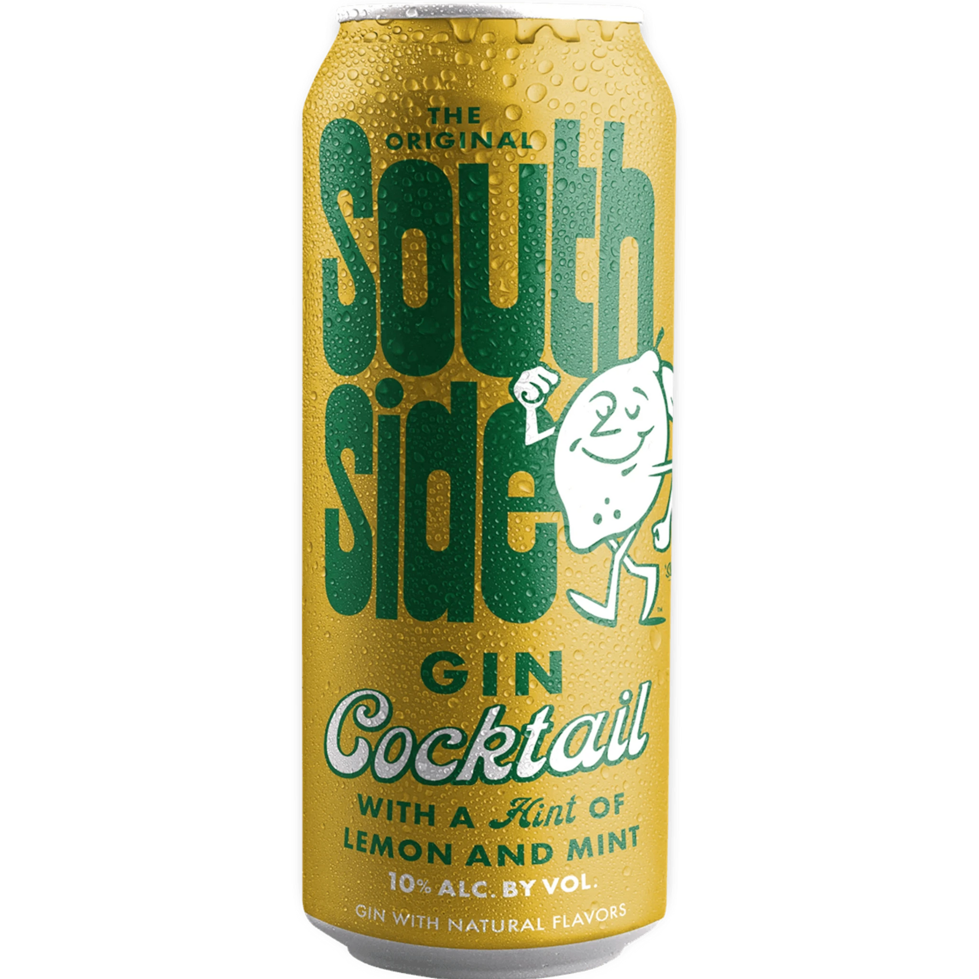Stowe Public House & Bottle Shop Southside Gin Cocktail can with lemon and mint, featuring a yellow condensation-covered can.