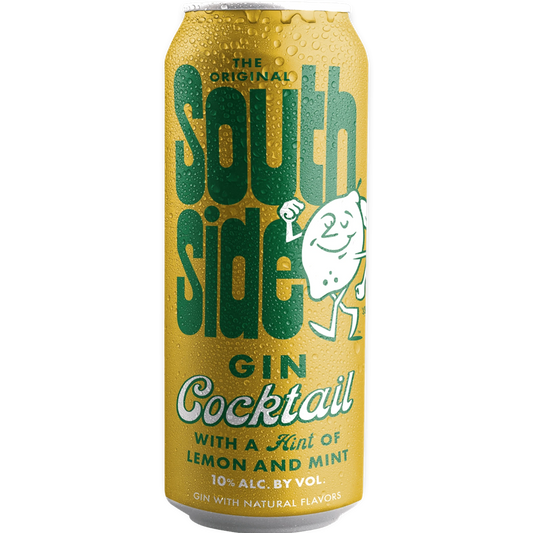 Stowe Public House & Bottle Shop Southside Gin Cocktail can with lemon and mint, featuring a yellow condensation-covered can.