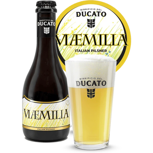 Stowe Public House & Bottle Shop Birrificio del Ducato Via Emilia Italian pilsner bottle and glass with golden beer