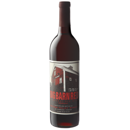 Stowe Public House & Bottle Shop Boyden Valley Big Barn Red wine bottle with a label featuring a red barn illustration. Alcohol 13% by volume.