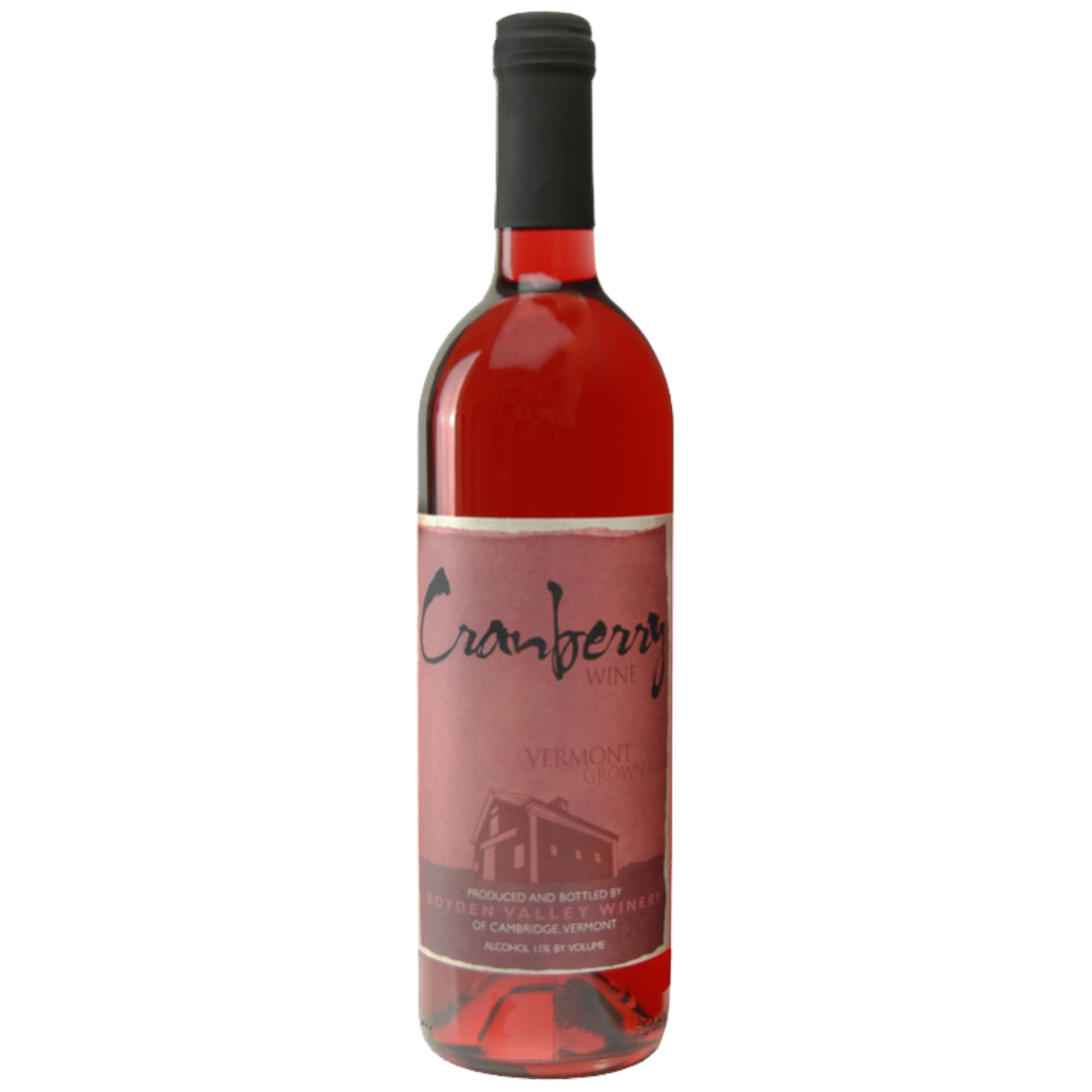 Stowe Public House & Bottle Shop Boyden Valley Cranberry Wine bottle with red liquid and a pink label featuring a sketch of a building.