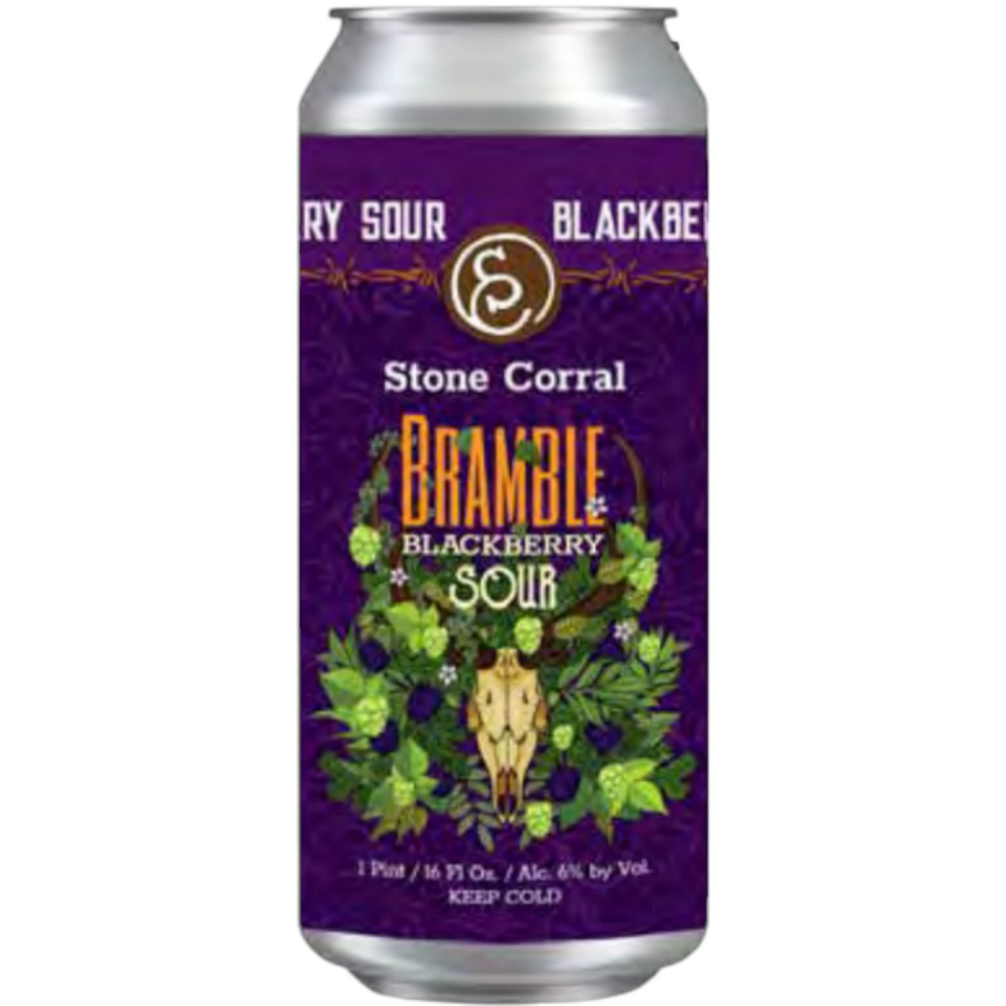 Stowe Public House & Bottle Shop Stone Corral Bramble Blackberry Sour beer can with purple label featuring blackberries and hops.