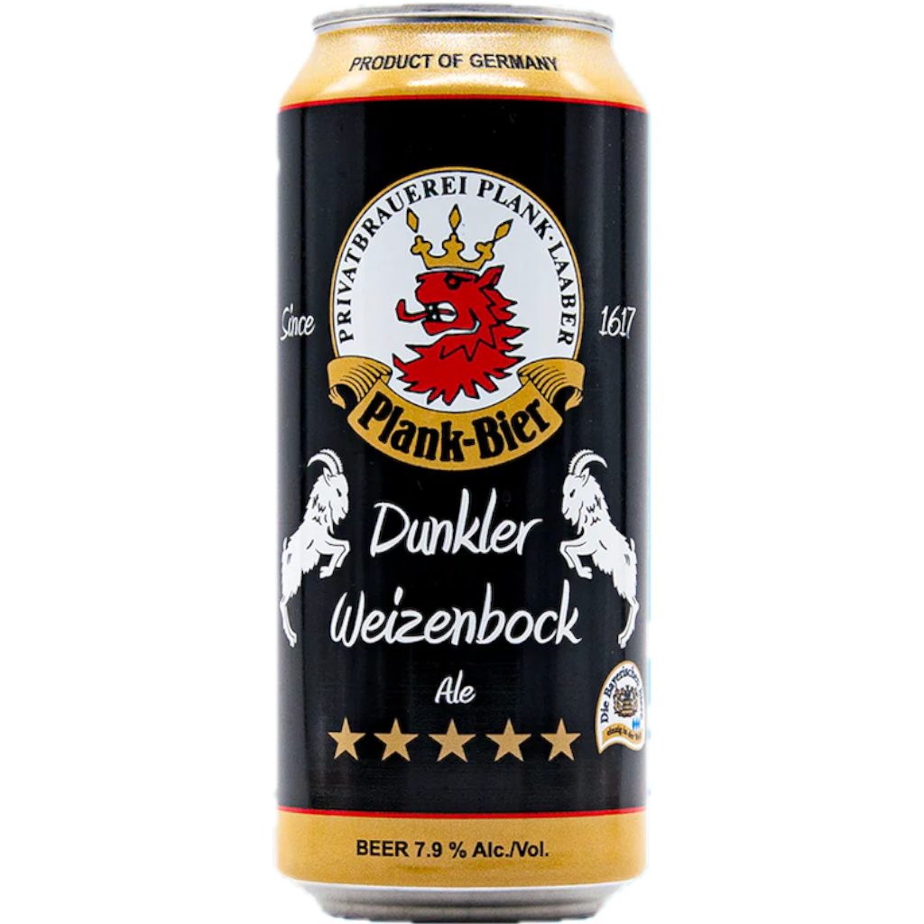 Stowe Public House & Bottle Shop: Brauerei Michael Plank Dunkler Weizenbock ale can. Dark beer with gold medal winner label.