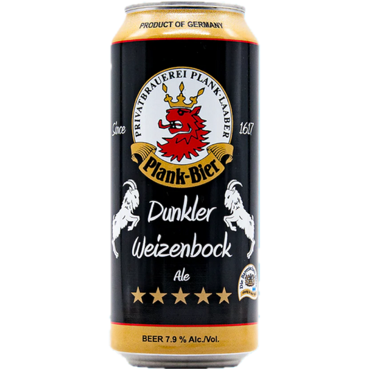 Stowe Public House & Bottle Shop: Brauerei Michael Plank Dunkler Weizenbock ale can. Dark beer with gold medal winner label.