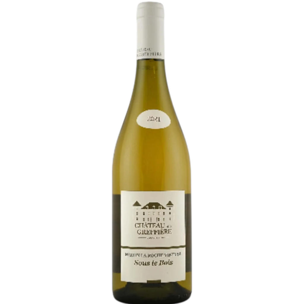 Stowe Public House & Bottle Shop: Château de la Greffière Sous le Bois Bourgogne Blanc wine bottle, complex flavors of grapefruit, apple, peach, brioche, floral notes, zesty finish.