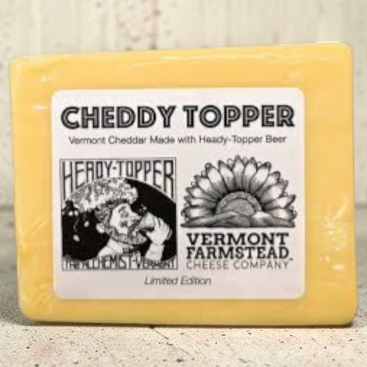 Stowe Public House Cheddy Topper Vermont Cheddar cheese made with Heady-Topper beer, limited edition.