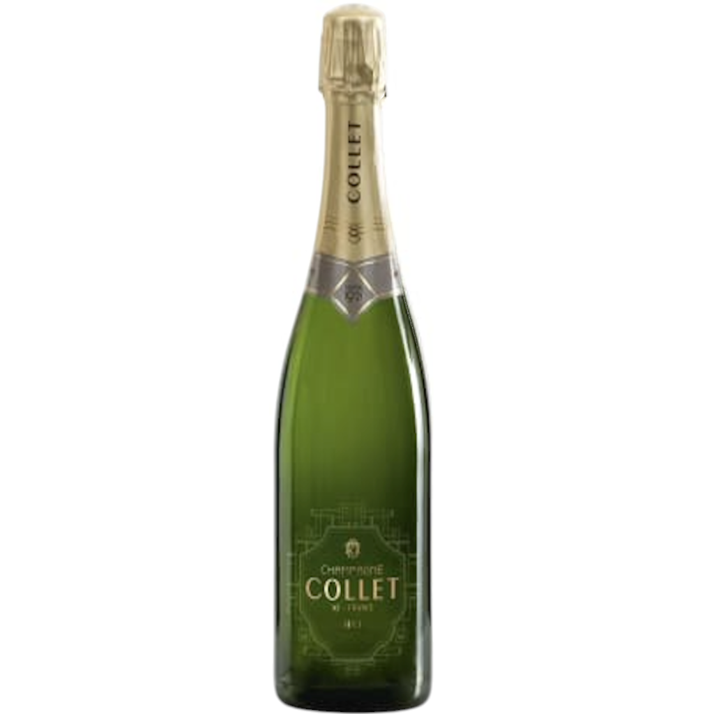 Stowe Public House & Bottle Shop Champagne Collet Brut NV green glass bottle with gold foil and label.