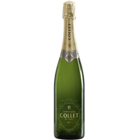Stowe Public House & Bottle Shop Champagne Collet Brut NV green glass bottle with gold foil and label.