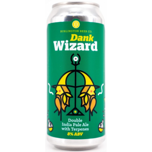 Stowe Public House & Bottle Shop presents Burlington Beer Co. Dank Wizard Double IPA with Maui Wowie Terpenes, 8% ABV. Notes of lemon, mango, lavender.