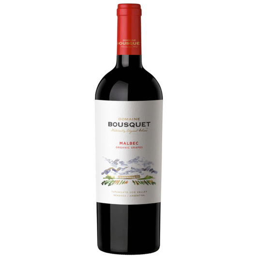 Stowe Public House & Bottle Shop Domaine Bousquet Malbec organic red wine bottle with red cap and white label.