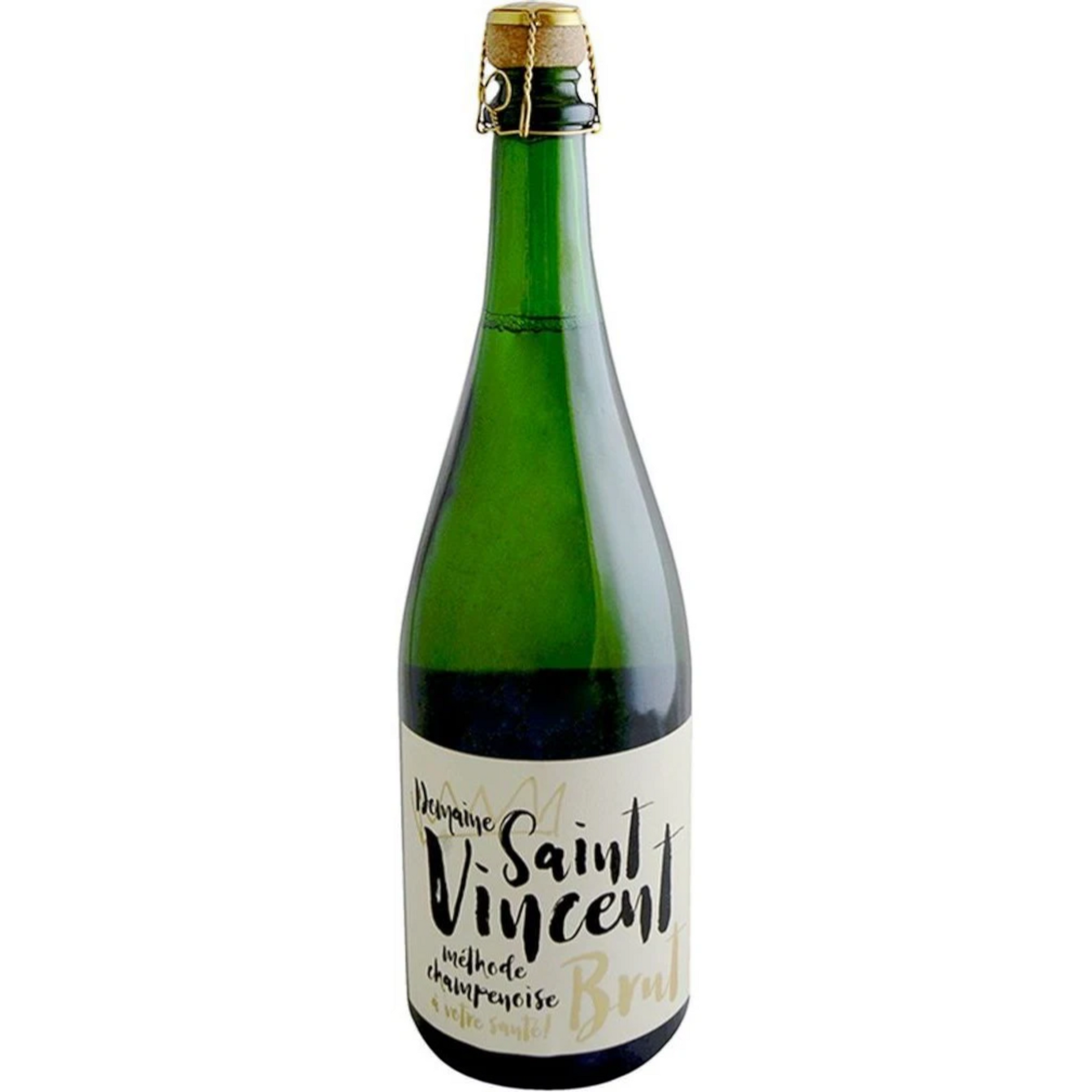 Stowe Public House & Bottle Shop Domaine St. Vincent Brut Methode Champenoise sparkling wine in a green glass bottle.
