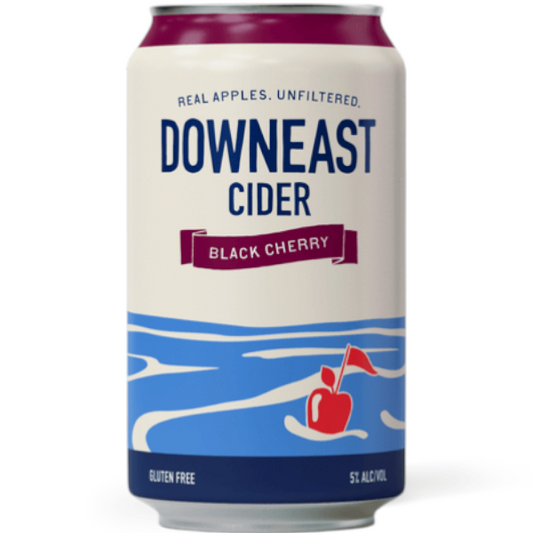 Stowe Public House & Bottle Shop Downeast Black Cherry Cider can. Gluten-free, 5% ABV.