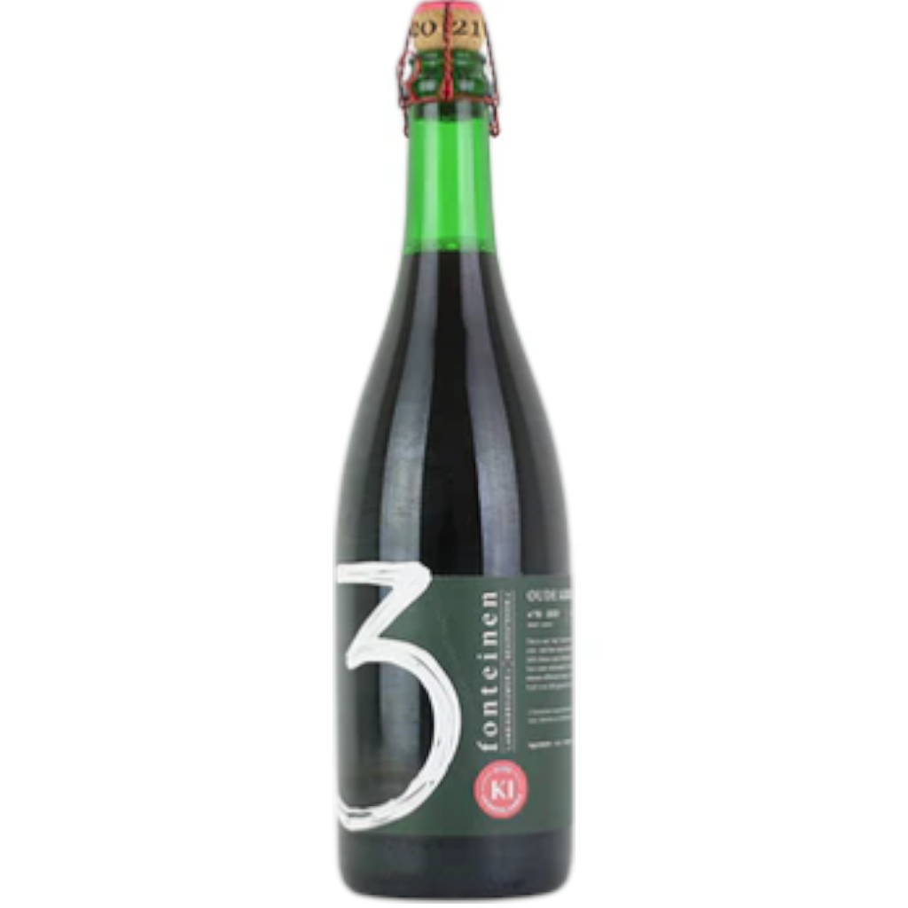 Stowe Public House & Bottle Shop Drie Fonteinen Kriekenlambik sour cherry lambic beer bottle with green neck and red wire cage.