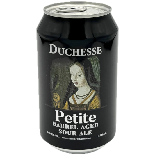 Stowe Public House & Bottle Shop: Duchesse Petite barrel aged sour ale can with a painting of a woman and a bird.