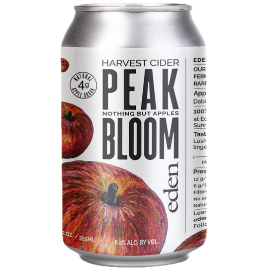 Stowe Public House & Bottle Shop Eden Peak Bloom Harvest Cider, 6.2% ABV, 355ml can with red apples and