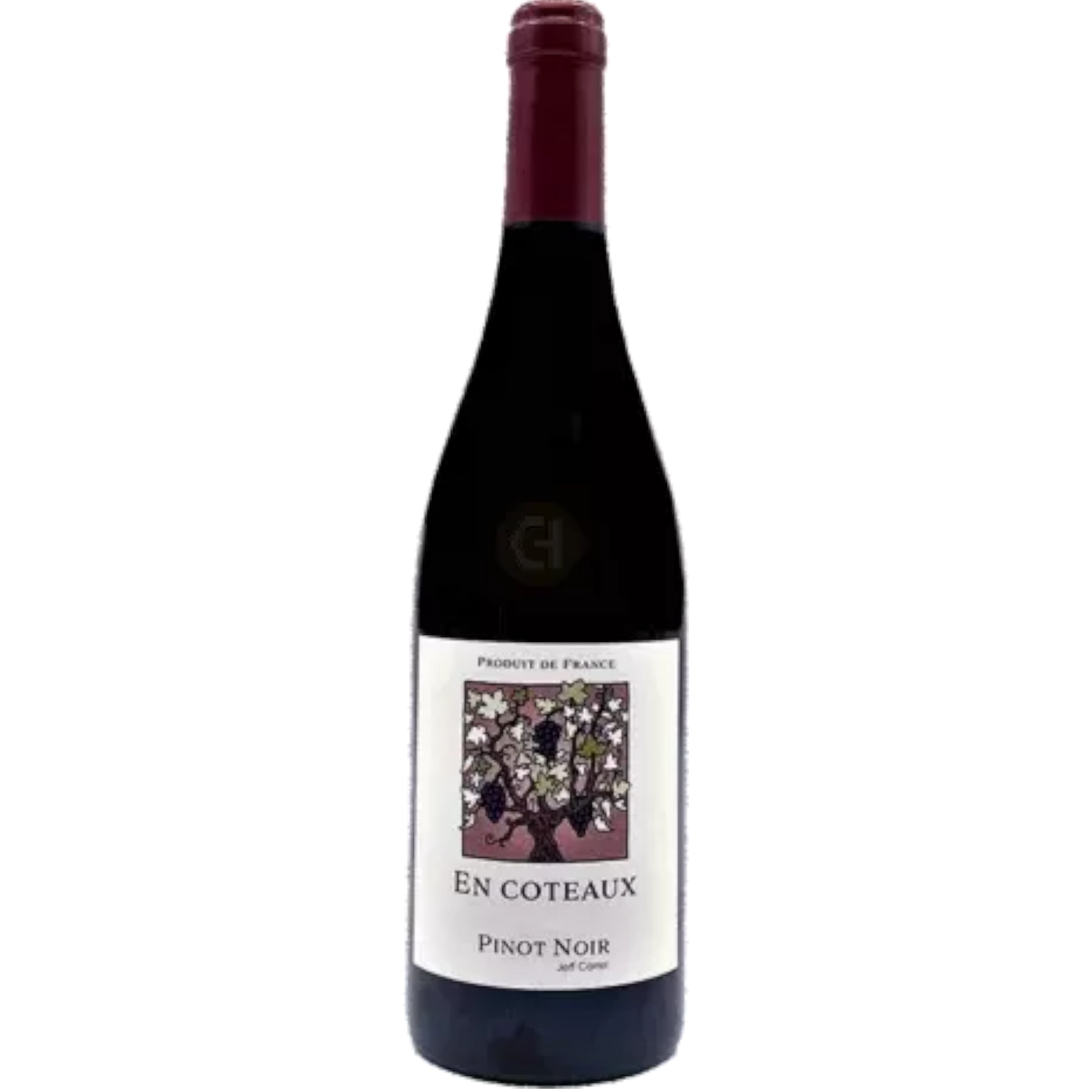 Stowe Public House & Bottle Shop Carrel Coteaux Pinot Noir wine bottle. Ruby-colored, organic, naturally fermented, no sulfites added.