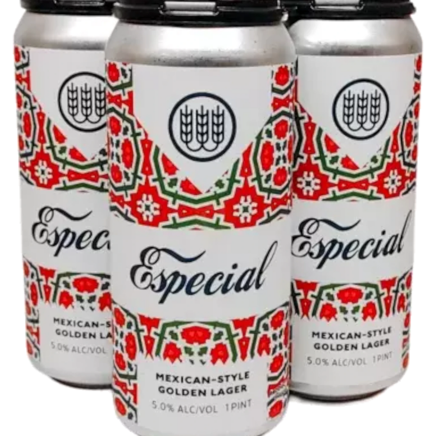 Stowe Public House & Bottle Shop Especial Mexican-Style Golden Lager cans with red and green geometric pattern.