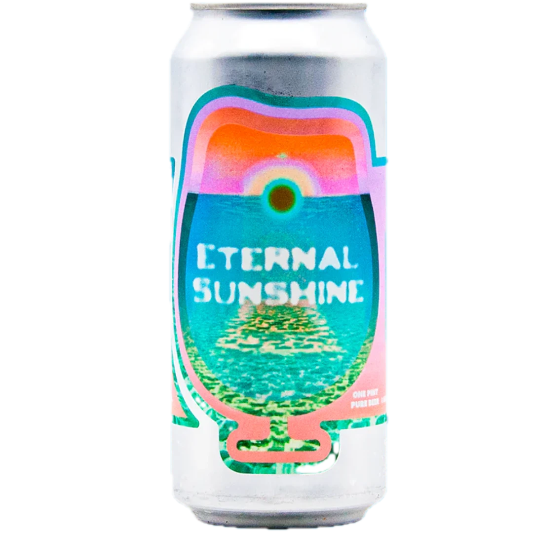 Stowe Public House & Bottle Shop Eternal Sunshine IPA can with sunset over water graphic. Tasting notes: Lemon Lime, Nectarine, Honey Dew.